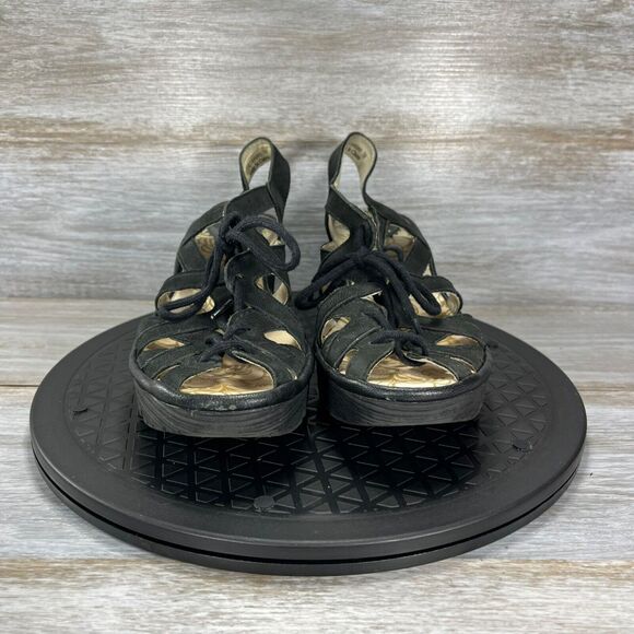 Fly London Women’s Black Leather Gladiator Wedges Sandals Size EU 38 US 7 - Picture 2 of 10